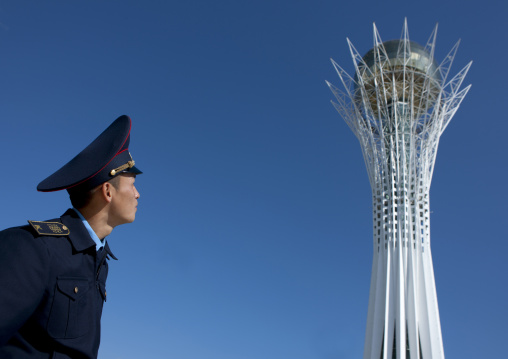 Moussa An Army Cadet Looking At Baiterek Tower, Astana, Kazakhstan