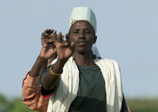 Gabra tribe man dancing, Marsabit County, Chalbi Desert, Kenya