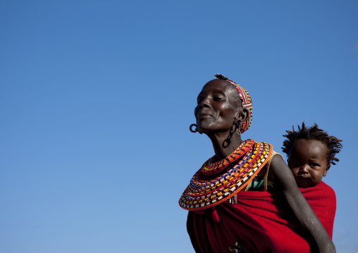 Portrait of a Samburu tribe woman with her child, Samburu County, Maralal, Kenya