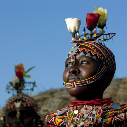 Rendille tribe girls with traditional clothing, Rift Valley Province, Turkana lake, Kenya