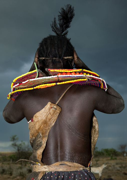 Portrait of a Pokot tribe woman with huge necklace, Baringo County, Baringo, Kenya
