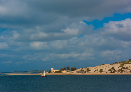 The coast with Fort hotel in background, Lamu County, Lamu, Kenya