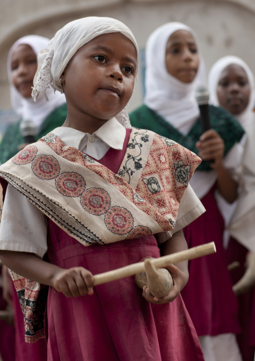 Young muslim girl during Maulid festival, Lamu County, Lamu, Kenya