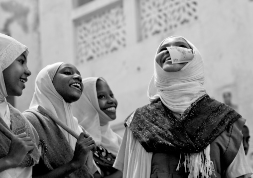 Young muslim girls singing during Maulid festival, Lamu County, Lamu, Kenya