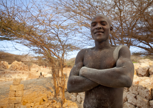 Man working in the coral stone quarry, Lamu County, Lamu, Kenya