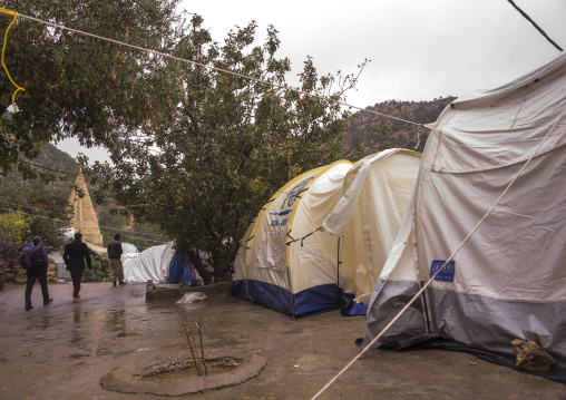 Yezedi Refugees Tents From Sinjar Living In Lalesh Temple, Kurdistan, Iraq