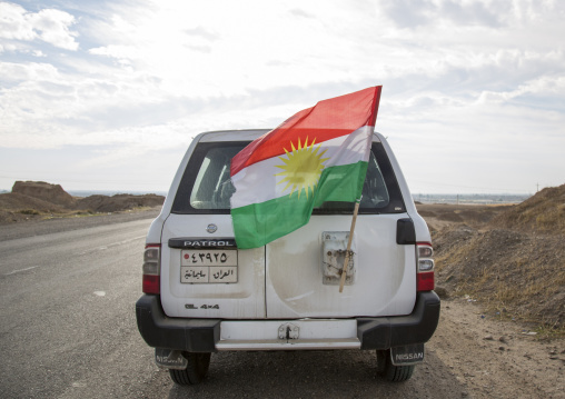 Peshmerga Car With A Kurdish Flag, Kirkuk, Kurdistan, Iraq