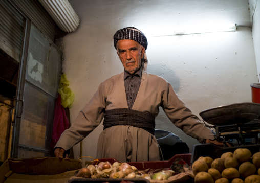 Old Man Selling Vegetables In The Bazaar, Suleymanyah, Kurdistan, Iraq