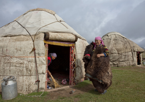 Women Doing The Cleaning In Their Yurts, Saralasaz Jailoo, Kyrgyzstan