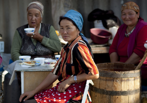 Women With Headscarves Drinking Tea, Kochkor, Kyrgyzstan