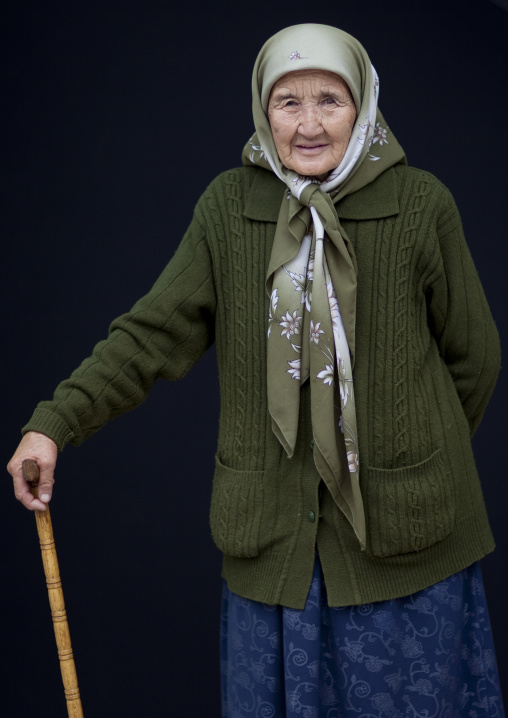 Old Veiled Woman With A Walking Stick, Bishkek, Kyrgyzstan