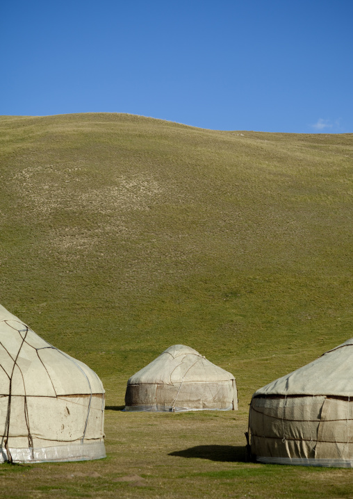 Yurts In Jaman Echki Jailoo Village, Song Kol Lake Area, Kyrgyzstan