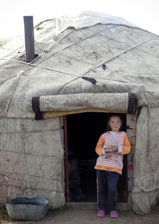 Girl At The Entrance Of Her Yurt, Jaman Echki Jailoo Village, Song Kol Lake Area, Kyrgyzstan