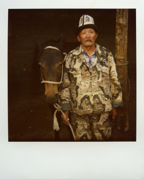 Polaroid Picture Of An Old Man With His Horse, Kyrgyzstan