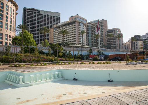 Empty pool in front of luxury residential buildings on the corniche, Beirut Governorate, Beirut, Lebanon
