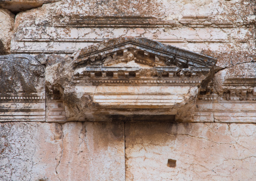 Detail of antique ruins at the archeological site, Beqaa Governorate, Baalbek, Lebanon