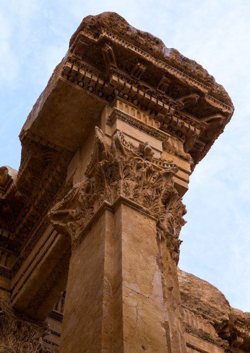Corinthian capitals ornamenting the temple of Bacchus, Beqaa Governorate, Baalbek, Lebanon