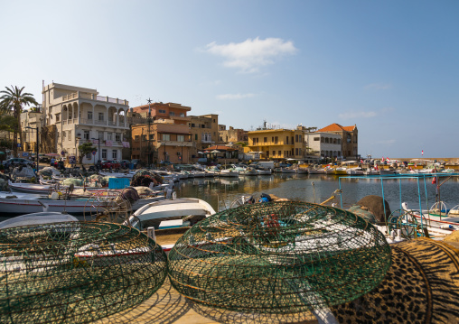 Fishing boats and nets in the port, South Governorate, Tyre, Lebanon