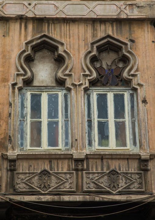 Traditional windows of an old building in Mar Mikhael, Beirut Governorate, Beirut, Lebanon