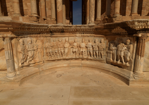 Bas relief below theatre in ancient roman city, Tripolitania, Sabratha, Libya