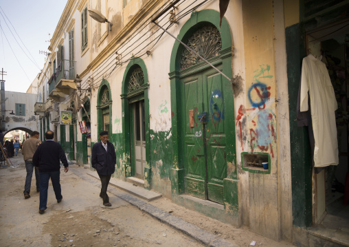 Green doors of shops in the medina, Tripolitania, Tripoli, Libya