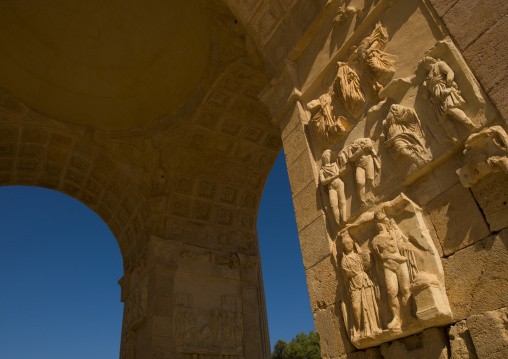 Arch of septimus severus detail in leptis magna, Tripolitania, Khoms, Libya