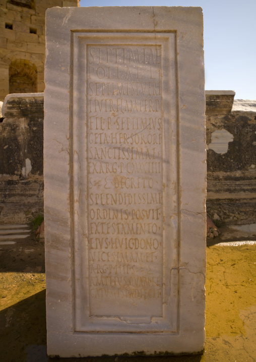 Roman inscriptions in leptis magna, Tripolitania, Khoms, Libya