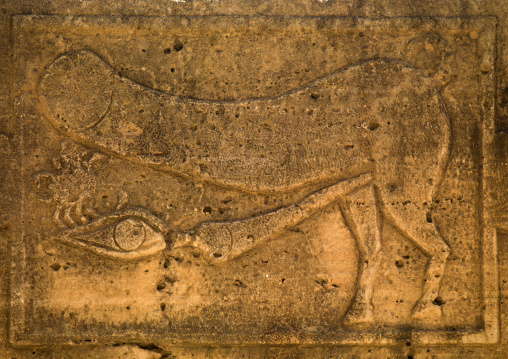 Bas-relief of fascinus in leptis magna, Tripolitania, Khoms, Libya