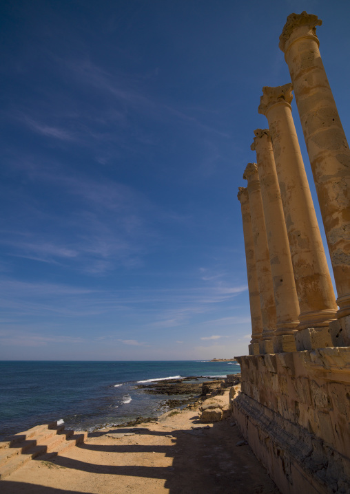 Ruins of the temple of isis in front of the sea, Tripolitania, Sabratha, Libya