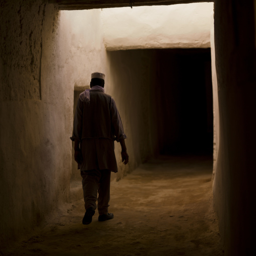 One man walking in the roofed streets, Tripolitania, Ghadames, Libya