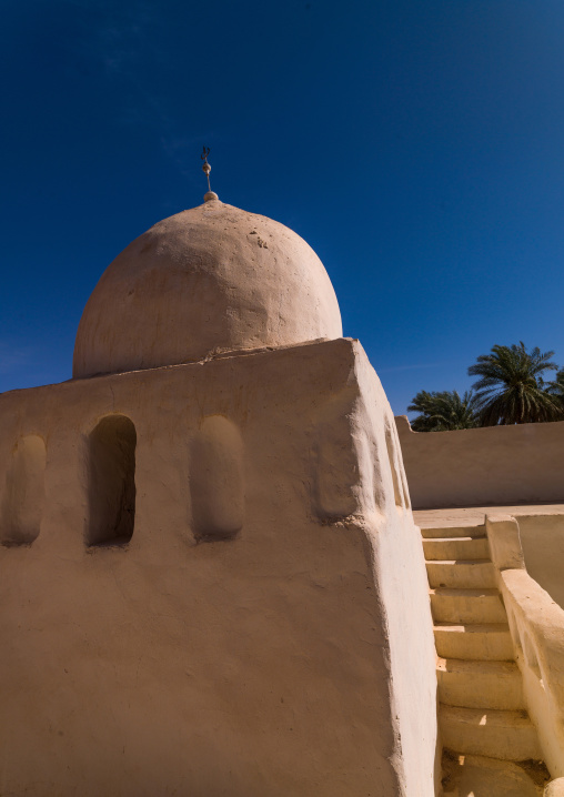Old white mosque made of mud brick, Tripolitania, Ghadames, Libya