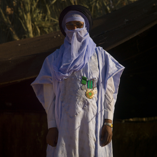 Tuareg man wearing military medals, Tripolitania, Ghadames, Libya