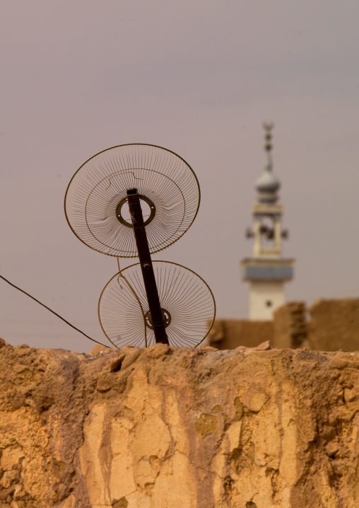 Television antenna and minaret, Cyrenaica, Tocra, Libya