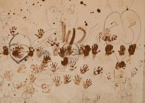Handprints on a wall to bring luck, Cyrenaica, Benghazi, Libya