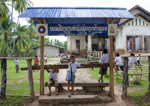 Pupils in an old school, Don khong island, Laos