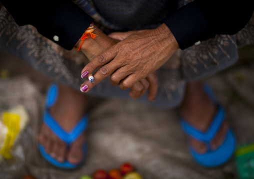 Woman smoking a cigarette, Pakse, Laos
