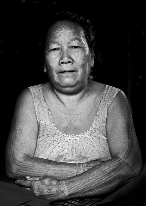 Khmu minority woman with tattoed arms, Xieng khouang, Laos
