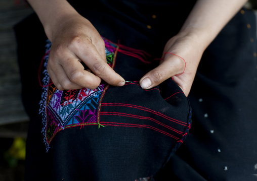 Close-up of embroidery made in thai dam minority, Luang namtha, Laos