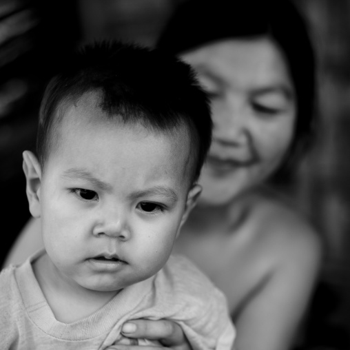 Akha minority mother and baby, Muang sing, Laos