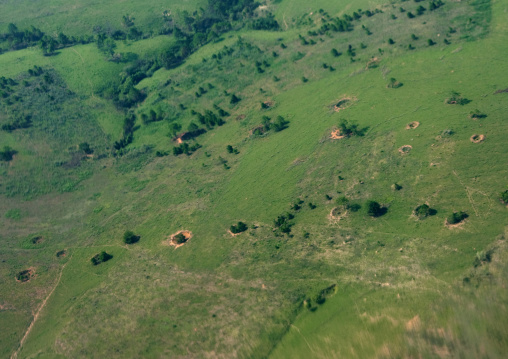 Aerial view of bombs craters, Phonsavan, Laos