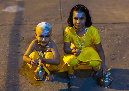 Portrait Of Children In Batu Caves In Annual Thaipusam Religious Festival, Southeast Asia, Kuala Lumpur, Malaysia