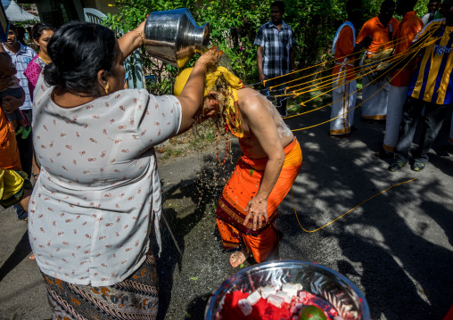 A Devotee Has His Back Pierced With Hooks During The Thaipusam Hindu Festival At Batu Caves, Southeast Asia, Kuala Lumpur, Malaysia