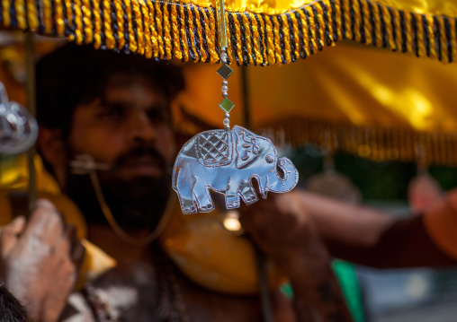 Elephant Decoration On The Kavadi Of A Devotee At Thaipusam Hindu Religious Festival In Batu Caves, Southeast Asia, Kuala Lumpur, Malaysia