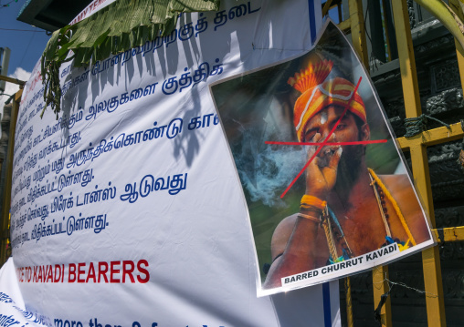 Billboard To Refrain From Smoking In Annual Thaipusam Religious Festival In Batu Caves, Southeast Asia, Kuala Lumpur, Malaysia