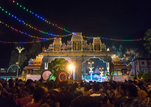 Crowd Surrounding The Thaipusam Kavadi Bearers At Batu Caves Gate At Night, Southeast Asia, Kuala Lumpur, Malaysia