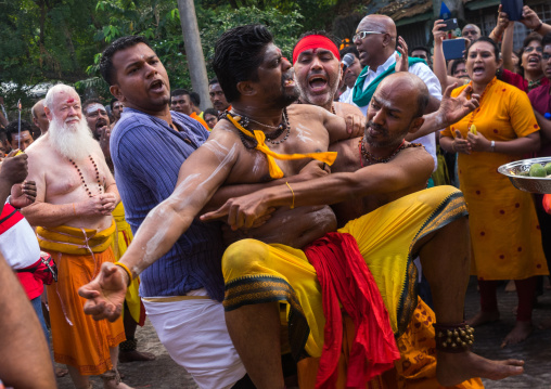 Devotee In Trance At Thaipusam Hindu Festival At Batu Caves Before Being Pierced, Southeast Asia, Kuala Lumpur, Malaysia