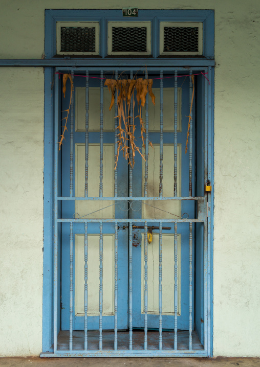 Old Colonial House Blue Closed Door, Perak State, Ipoh, Malaysia