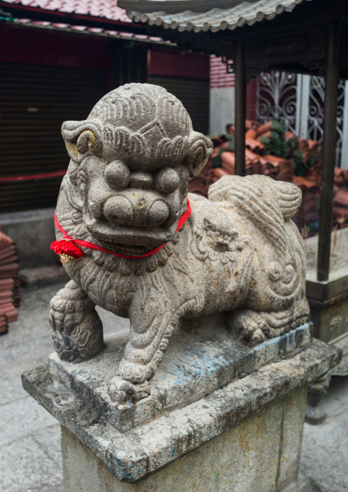 Guardian Lion At The Temple Of The Goddess Of Mercy, Penang Island, George Town, Malaysia