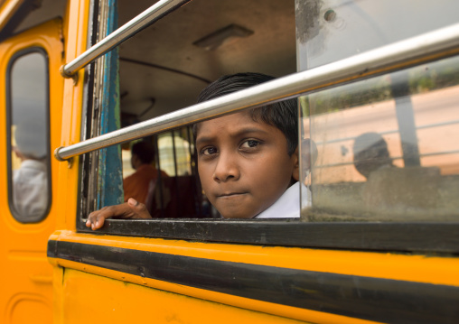 Boy At The Window Of School Bus, George Town, Penang, Malaysia