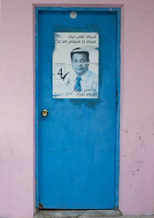 Election Propaganda Poster On A House Door, Eydhafushi, Baa Atoll, Maldives